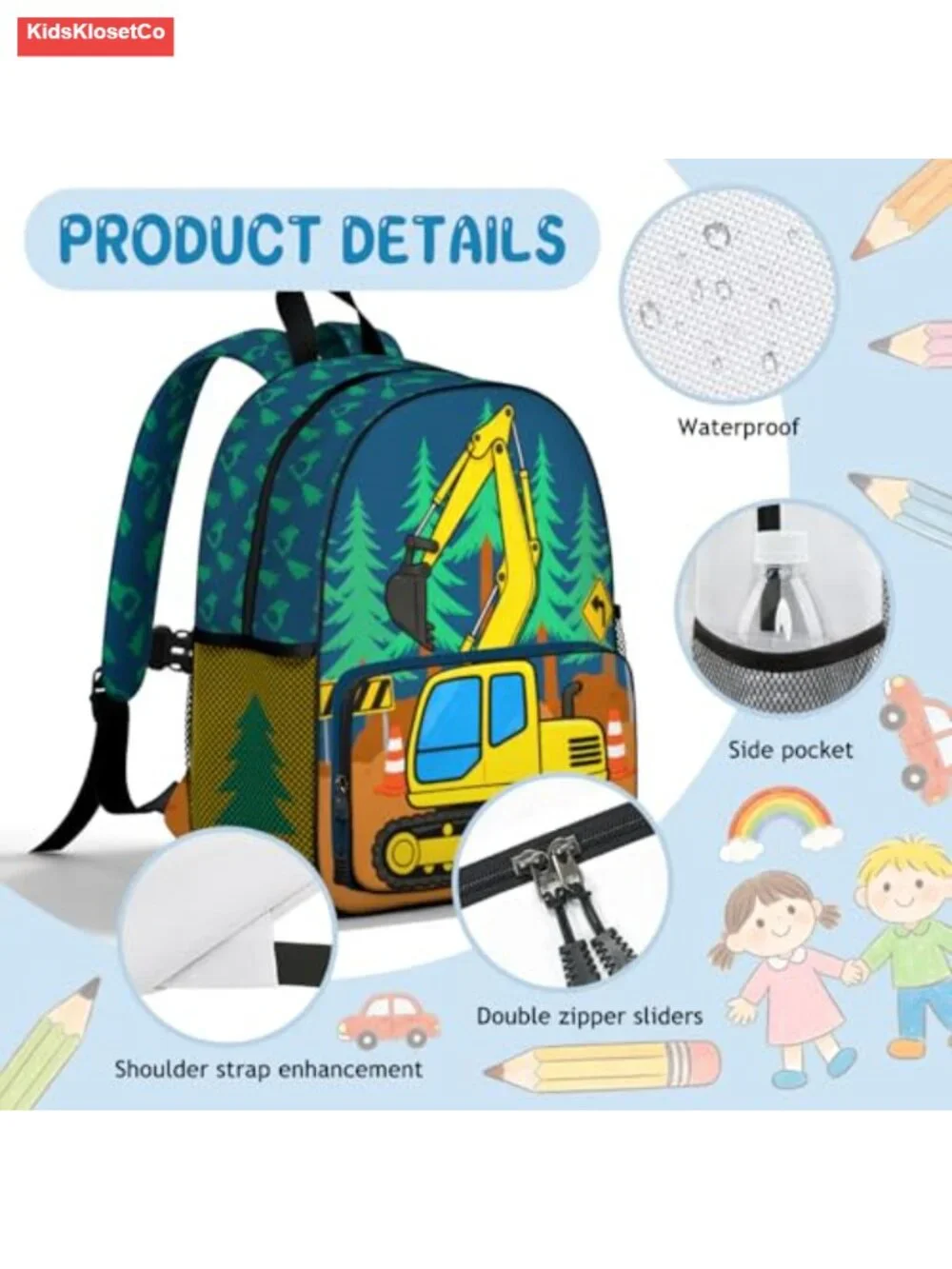 Excavator Toddler Backpack for Boys, Lightweight Construction Preschool